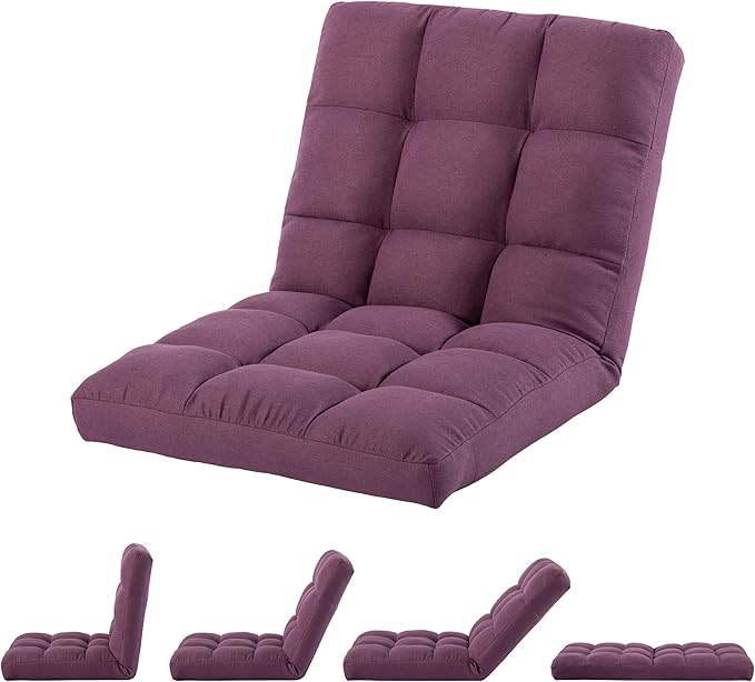 Floor Chair with Back Support Folding Chair with 6 Adjustable Position Padded Sleeper Bed Floor Gaming Chair Meditation Chair for Adults