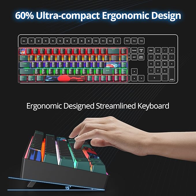 60 Percent Gaming Keyboard 68 Keys Mechanical Keyboard Rainbow Backlit Compact Wired Keyboard with Red Switch for Windows PS4/5 Xbox(68 Green)