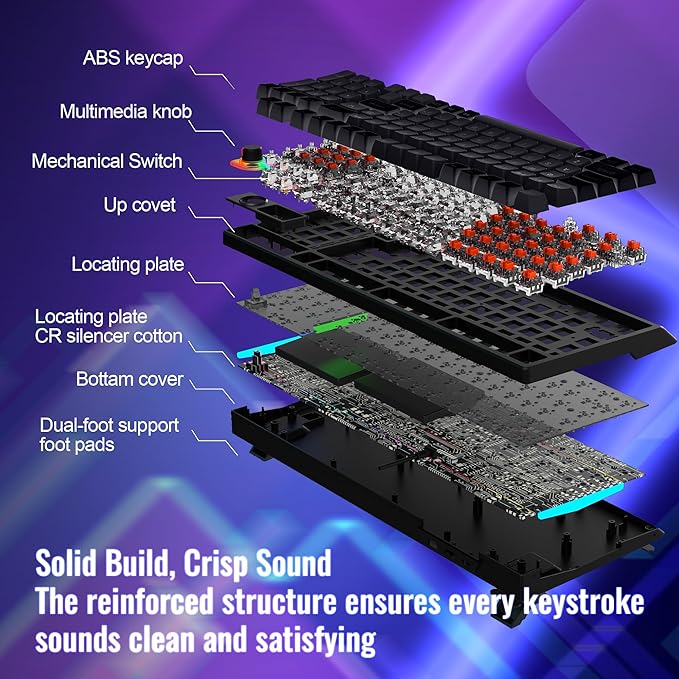 Mechanical Gaming Keyboard with Red Switches: 98 Keys PC Gaming Keyboard with BacklitMulti-Function Volume &amp Lighting KnobAnti-Ghosting Wired USB keybaord for Elite PC/Mac Gamers