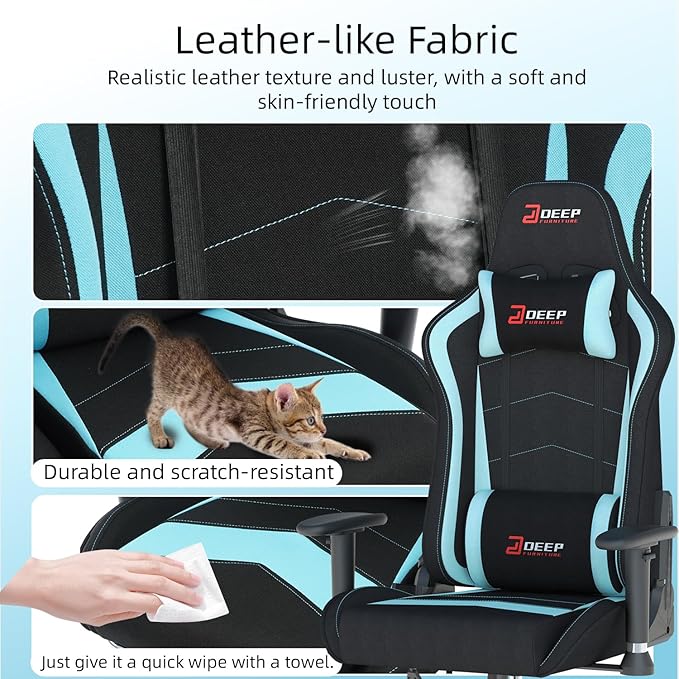 Gaming Chair High-Back Ergonomic Computer Chair Adult Lumbar Support Breathable Fabric Office Chair 3D Independent Armrests.(1005-LightBlue)