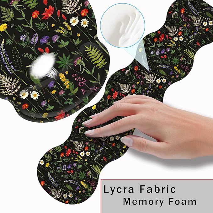 Mouse PadLarge Pink Desk Mat 4in1 XXL Mousepad + Keyboard Wrist Rest+Mouse Wrist Rest+Coaster Set with Ergonomic Desk Pad for Home Office Table Computer-Cute Flowers