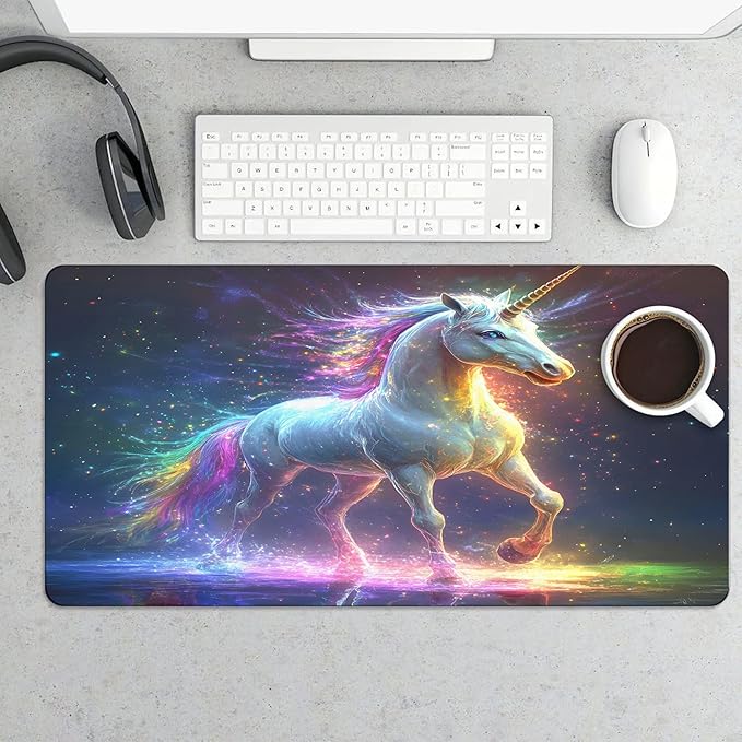 XXL Gaming Mouse Pad Animal Cute Unicorn XXL Gaming Mouse Pad Large Desk Mat Protector for Desktop Anti-Slip Rubber Extended Computer Keyboard Mat Writing Pad for Work Office 15.7 * 35.4 inB-397