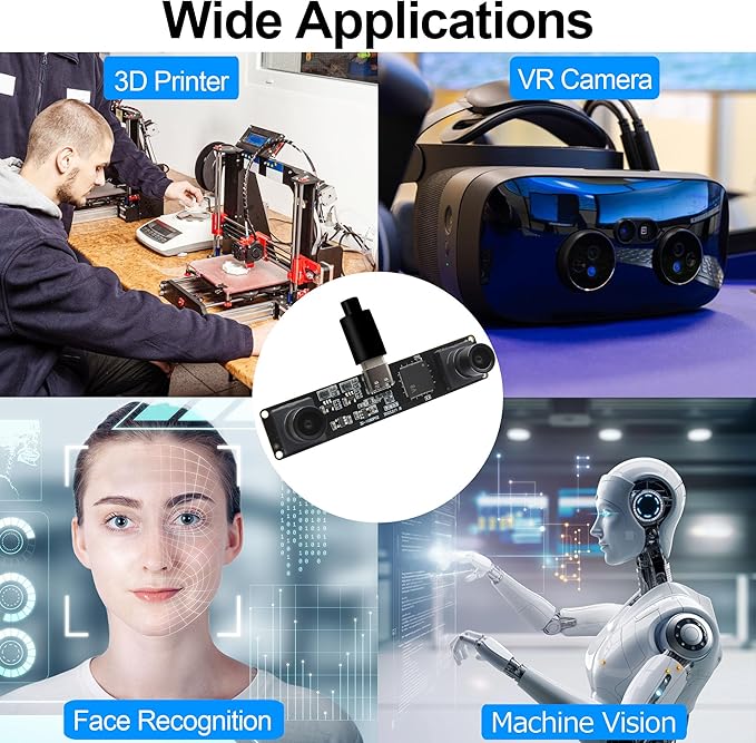 MMlove USB Stereo Camera Synchronous Dual Lens 1080P 60FPS Camera Module 4MP 3D Webcam 117° Wide Angle View Lightburn Webcam USB2.0 Plug &amp Play for VR Face Recognition StreamingPC/Laptop/Raspberr