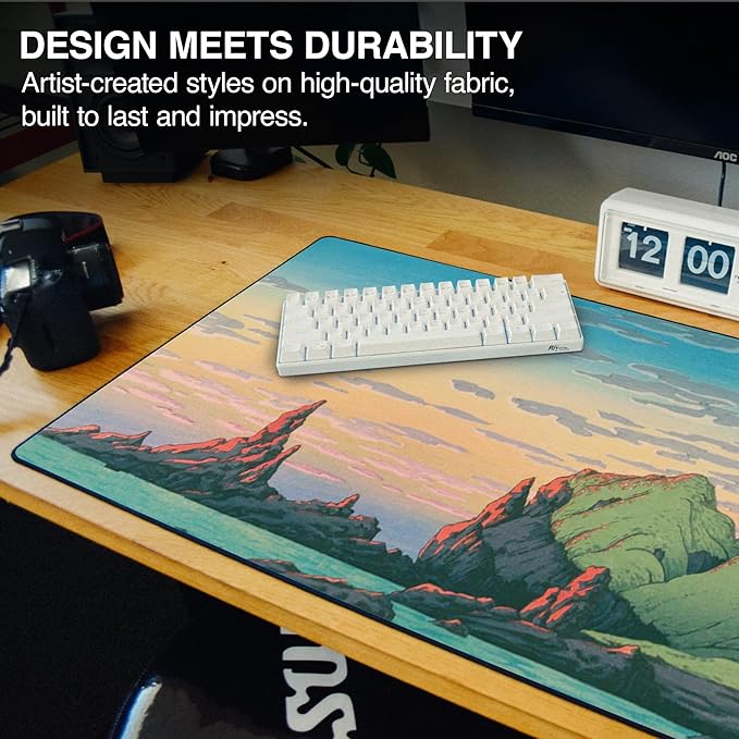 MPCO. Original Large Gaming Desk Mat – 36 x 17 Duraglyde Ukiyo-E Ryugashima Island Full Desk Mouse Pad for Smooth Precision – Non-Slip Washable Extra-Large PC Mouse Pad for Gaming Sessions