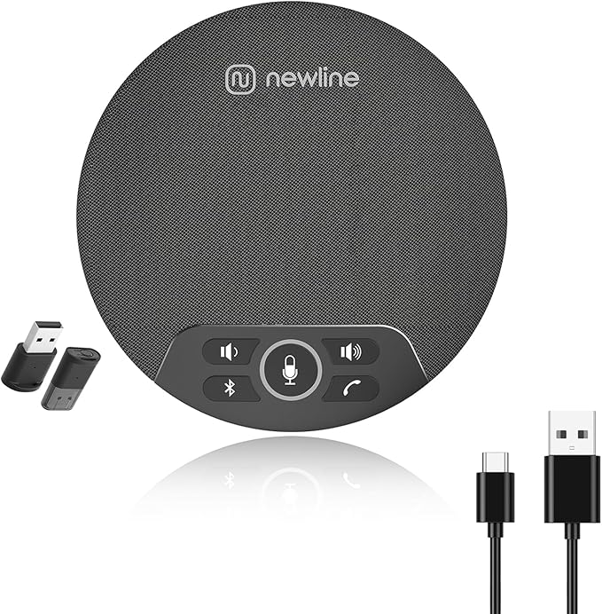 N newline USB Conference Microphone Speaker with Dongle Bluetooth Speakerphone 360° Voice Pickup 4 Mics Portable USB Speakerphone w/Noise Reduction for Home Office Meeting Teams Zoom NewPie 30