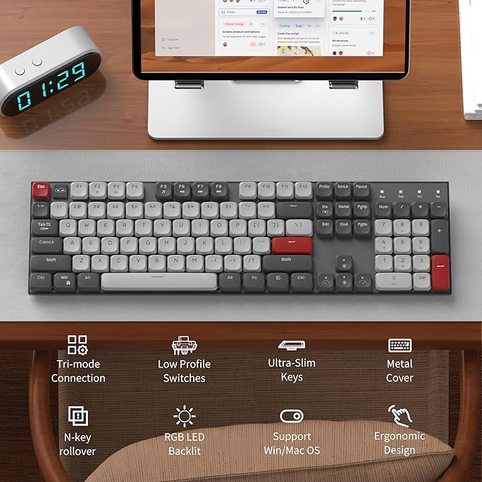Camiysn Wireless RGB Mechanical Keyboard Moon104 Triple Mode 2.4GHz/BT/USB-C Wired Office Keyboard for Computer/Desktop/PC/Laptop/Surface/Smart TV and Windows 10/8/7（Brown Switches）