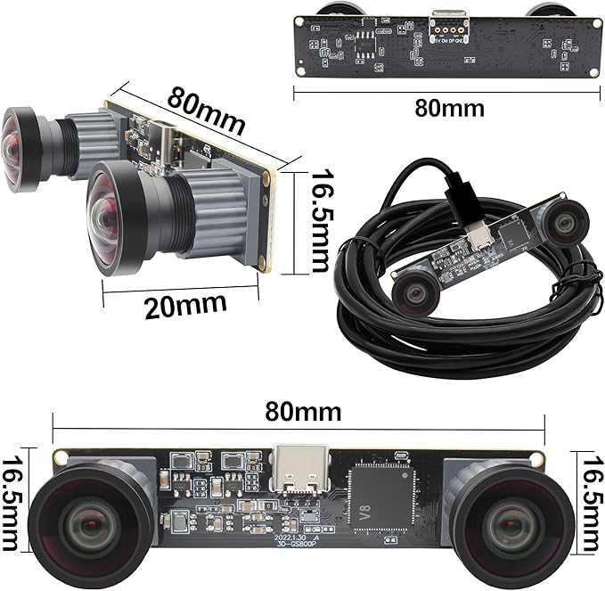 MMlove Monochrome USB Stereo Camera Module with Synchronous Dual Lens and Global Shutter800P 120fps Wide Angle High Speed 3D Webcam for VR Face RecognitionPC/Laptop/Raspberry Pi