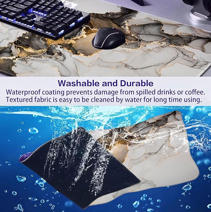 Large Extended Gaming Mouse Pad with Stitched Edges Non-Slip Waterproof Rubber Base Mouse Pad for Office Computer Keyboard Laptop and Home Desk Pad 35.4 x 15.7 x 0.12 Inch (Marbling)