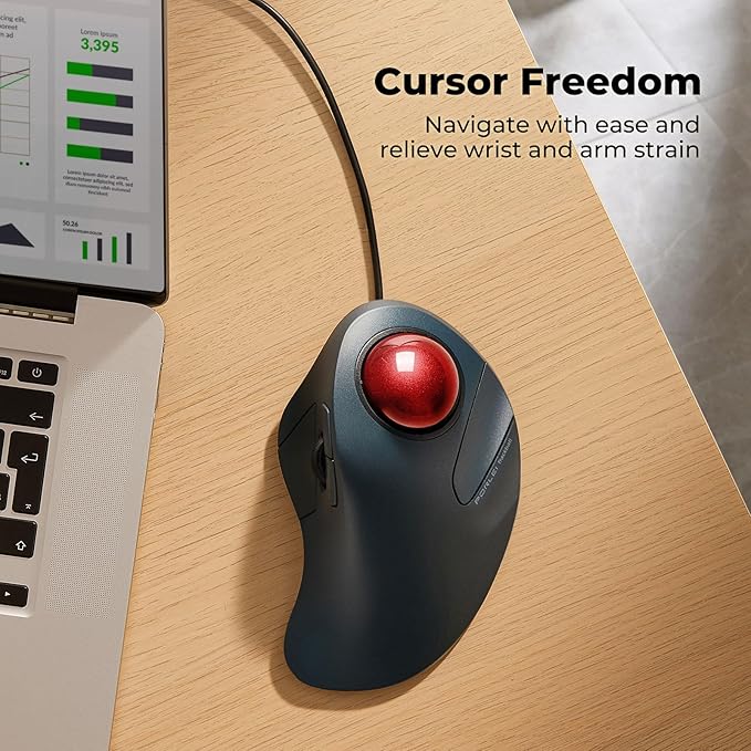 Wired Trackball Mouse for Large Hands Ergonomic Design Reduces Wrist &amp Muscle Strain Precision Tracking with Easy Index Finger Control Compatible with PC Laptop Windows Mac Red