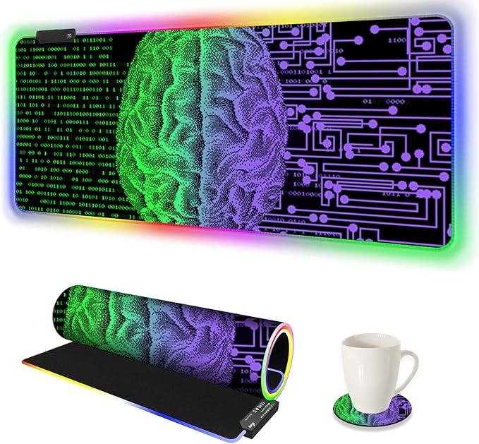 AIMSA Large Gaming Mouse Pad RGB Keyboard Led Mousepad Extended 35.4 x 15.8 inch Non-Slip Rubber Base with 14 Lighting Modes Big Desk Mat Waterproof Technology Brain