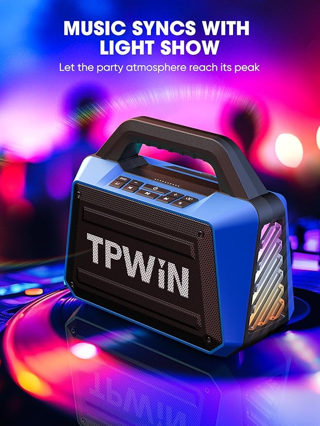 Portable Bluetooth Speakers Loud - Wireless Speaker 80W Peak Light Show 20H Playtime Strong Bass BT 5.3 TWS IPX6 Waterproof for Outdoor Travel Beach Camping - Blue