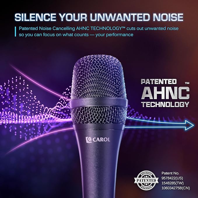 CAROL AC-910 XLR Wired Vocal Microphone – Dynamic Cardioid Mic with Dual-Engine AHNC Noise Cancelling Tech for Singing Karaoke Stage &amp Studio Includes Microphone Mic Clip &amp 14.8ft XLR Cabl