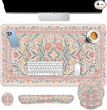 Britimes Pink Floral Keyboard Mouse Pad Set Retro 4in1 Large Mousepad+Keyboard Wrist Rest+Mouse Wrist Rest+Coaster Ergonomic Design for Home Office Computer 35.4x15.7 inches