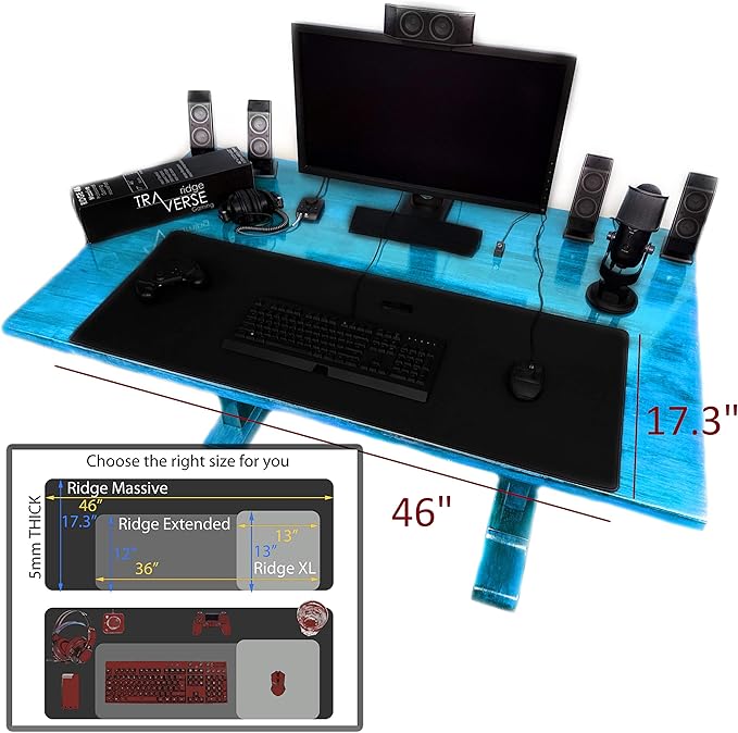 Gaming Mouse Pad (5mm) Massive 46 inch | 46x17.3x0.20 Extra Thick | Black | Stitched Edge Large Washable Desk Mat