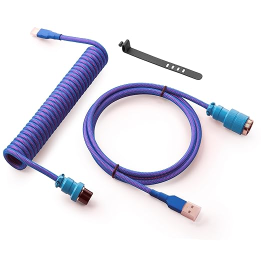 GUNMJO Pro Custom Coiled USB C Cable for Gaming Keyboard Double-Sleeved Mechanical Keyboard Cable with Detachable Metal Aviator 1.5M USB-C to USB-A Nebula Color