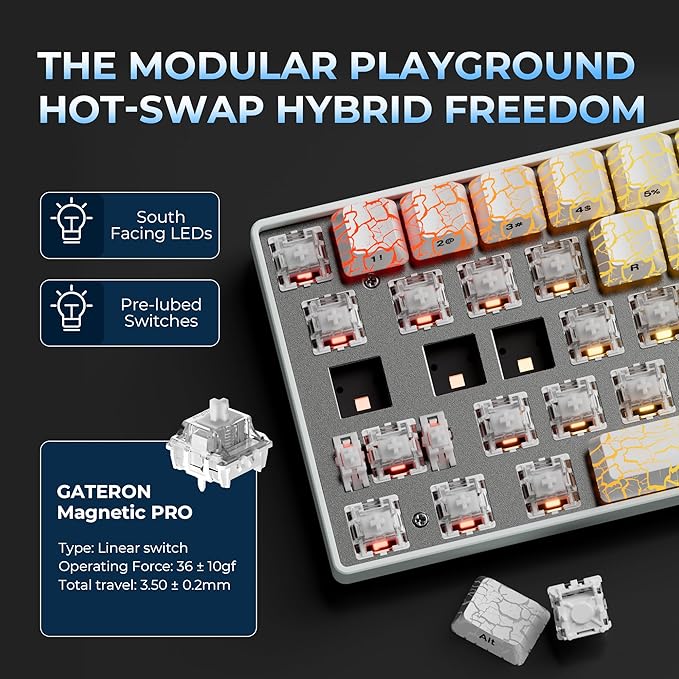 XVX HE68 60 Percent Gaming KeyboardHall Effect Magnetic Switches CNC Aluminum Frame Rapid Trigger Keyboard w Topographic IMD Keycaps 8KHz Polling Rate Adjustable ActuationHot-Swap-Ice Crack