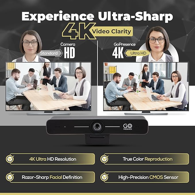 Compact Smart 4K Conference Camera Ultra HD 120° Wide Lens Auto-Framing Noise-Cancellation Mics 20ft Pickup Easy USB Connectivity Video Conference Camera for Zoom Teams Google Meet