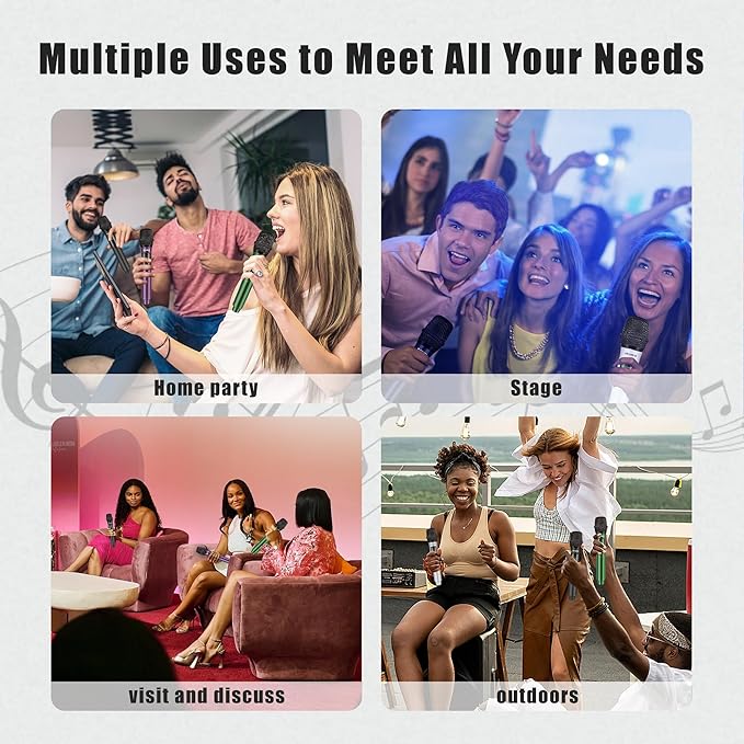 Wireless Microphone Set for Singing 2.4GHz Rechargeable Handheld Microphones System with Receiver(160 Ft) 4 Pack Cordless Dynamic Mic for Speech &amp Events Karaoke Machine Speaker PartyBox