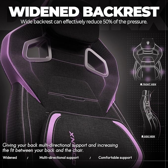 Dowinx Fabric Gaming Chair with Footrest Big and Tall Ergonomic Gamer Chair with Lumbar Support Wide Back Computer Chair for Heavy People Purple