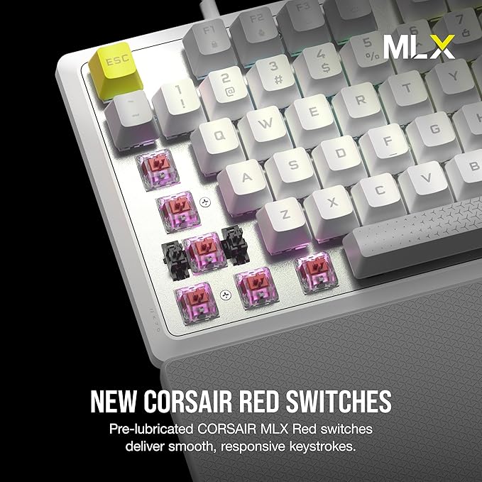 Corsair K70 CORE SE RGB Mechanical Wired Gaming Keyboard with Palmrest – Pre-Lubed MLX Red Linear Switches SOCD PBT Dye-sub Keycaps Sound Dampening Media Control Dial QWERTY NA – White