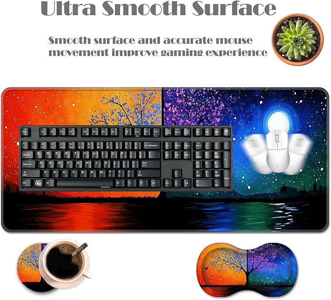Ergonomic Keyboard Wrist Rest &amp Mouse Pad Wrist Rest SetXL Gaming Desk Mat 31.5x 11.8Non-Slip BaseMemory FoamEasy Typing Pain Relief for Office &amp HomeButterfly Tree