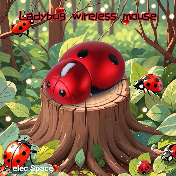 elec Space Wireless Mouse for Laptop &amp Kids Cute Ladybug Shape Ergonomic Mouse with Case Cordless for Laptop PC Mac &amp Notebook (Red)