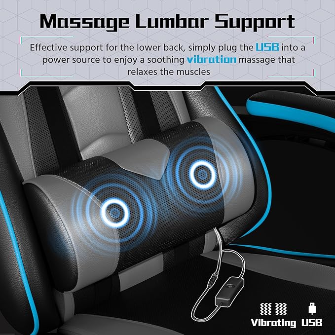 Yaheetech Gaming Chair Video Game Chair with Massage Lumbar Support and Footrest Height Adjustable Ergonomic Computer Chair with Swivel Seat and Headrest Black/Gray