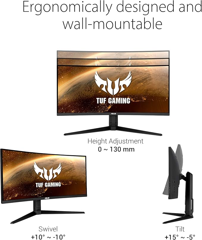 ASUS VG34VQL1B TUF 34 Inch Curved Gaming Monitor - WQHD (3440x1440) 165Hz 1ms Extreme Low Motion Blur FreeSync Premium Eye Care Height Adjustable DisplayHDR 400 DisplayPort HDMI USB