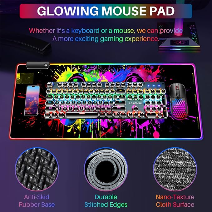 XL Led Gaming Mouse Pad with 14 Light Modes - Light Up Gamer Mouse Pad31.5 x 11.8in Non-Slip Gamepad Style RGB Large Gamer MousepadBlack Long Glowing Gaming Accessories for DeskWaterproof
