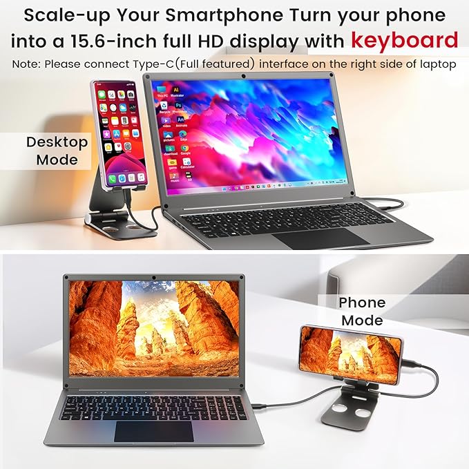 Portable Monitor with Keyboard 15.6 Inch Lapdock Display with 6000mah Built-in BatteryCrowView Note 1080P FHD USB C Monitors Compatible with RPi5 PC Phone Mac Game Console