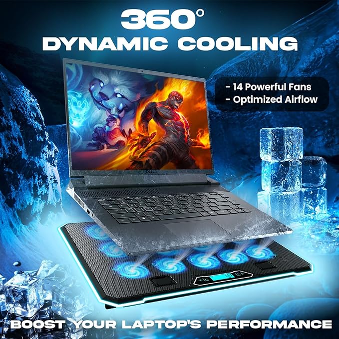 KLIM V14 Gaming Laptop Cooling Pad with 14 Fans + Gaming Laptop Cooler + Stable RGB Laptop Stand with Fan + Compatible up to 17 Inches + 2 USB Ports + Mobile Phone Holder + 5 Years Protection