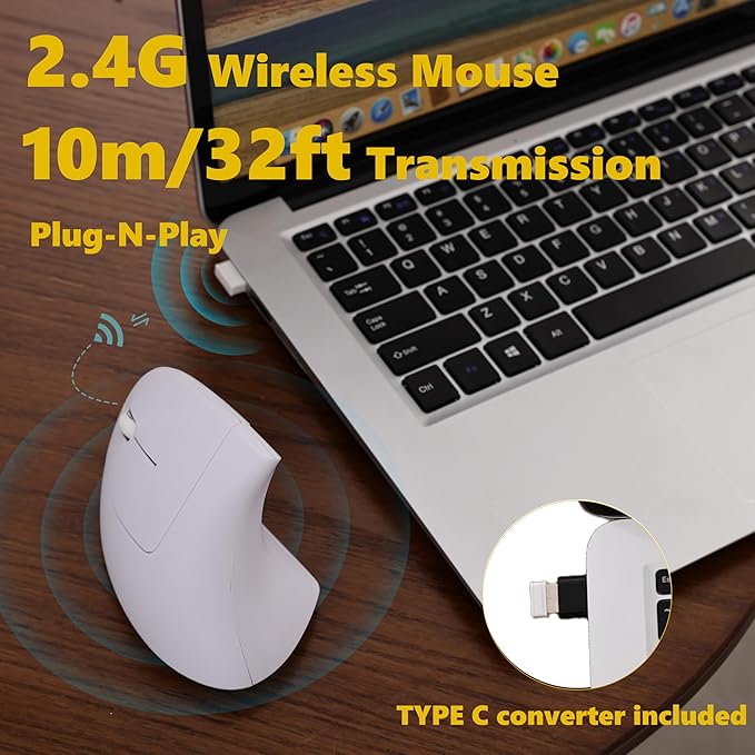 Urby Left Handed Mouse Vertical Left Handed Ergonomic Wireless Mouse Ideal for Lefty Users Gaming &amp Office Use Compatible with Windows/macOS/iPadOS. White