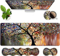 4 in 1 Ergonomic Memory Foam Mouse Pad Wrist Rest Set Large XXL Gaming Desk Pad + Keyboard Wrist Rest + Mouse Wrist Cushion + Coaster for Home Office Study Gaming Tree of Life