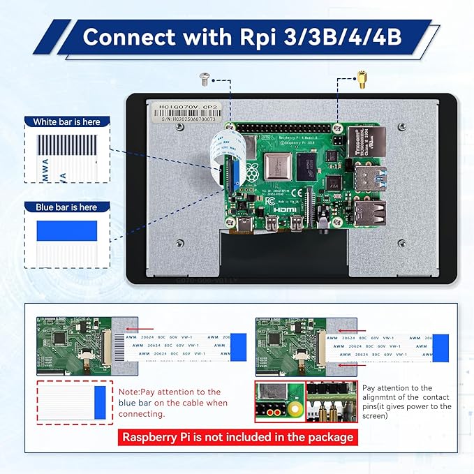 7 Inch Raspberry Pi Screen Touchscreen Monitor 800x480 IPS DSI Display for Raspberry Pi 5/4/3 MIPI Driver-Free Interface