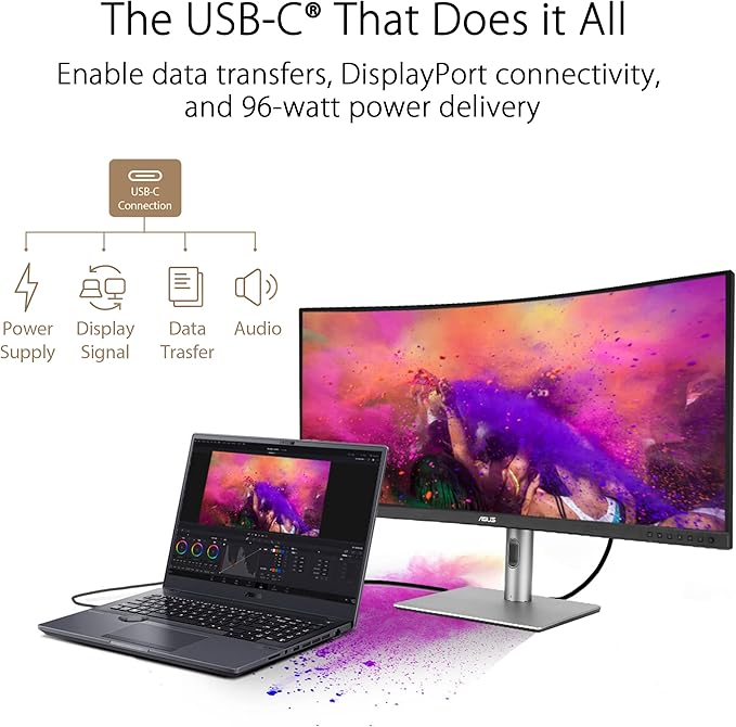 ASUS ProArt Display 34” Ultrawide Curved Professional HDR Monitor (PA34VCNV) - IPS 21:9 3440 x 1440 3800R Curve 100% sRGB/Rec709 ΔE&lt2 Calman Verified USB-C Docking PD 96W RJ45 3 Year Warran