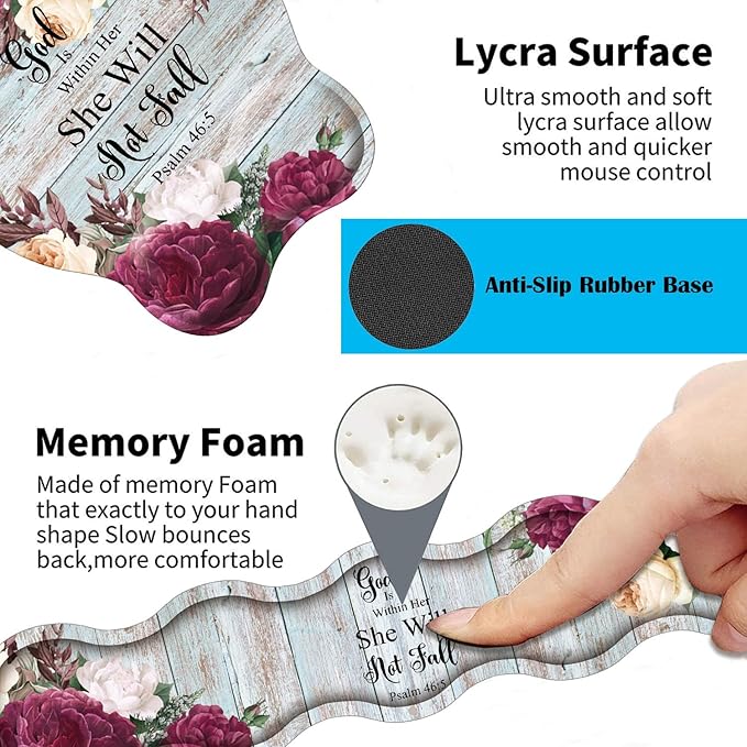 3 in 1 Keyboard Wrist Rest + Mouse Pad and Coaster Ergonomic Gel Mouse Pad and Keyboard Pad Set Comfortable Lightweight for Easy Typing Pain Relie Bible Flower Psalm 46-5