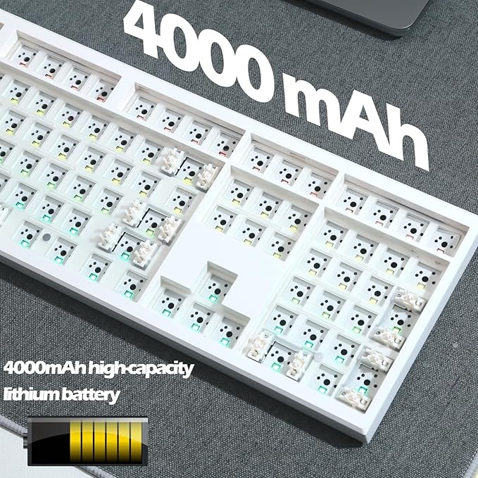 GMK108 Barebones Mechanical Keyboard KitVIA Programmable Gasket Mounted BT5.0/2.4GHz/Type-C Tri-Mode Wired Hot-Swap RGB Backlit Full Size Custom PCB DIY Mechanical Keyboard Kit(White)