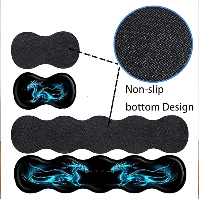 Keyboard Mouse Pad SetLarge Desk Pad+Keyboard Wrist Rest+Mouse Wrist Support+CoasterEasy Typing Pain Relief Non-Slip Wrist Support Mousepad Set Home OfficeBlue Dragon