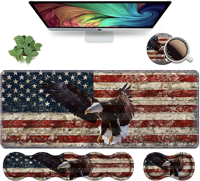 Ergonomic Keyboard Wrist Rest &amp Mouse Pad Wrist Rest SetLarge XL Gaming Desk Mat 31.5x 11.8Non-Slip BaseMemory FoamEasy Typing Pain Relief for Office &amp HomeMilitary Wall Graffiti USA Fl