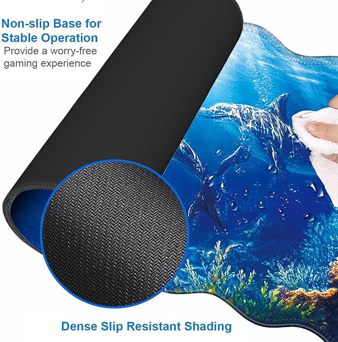 Large Gaming Mouse Pad Keyboard Wrist Rest Pad &amp Wrist Support Mousepad Set Stitched Edge Extended Non-Slip Base Memory Foam Desk Mat for Office HomeDolphins Swimming in The Ocean