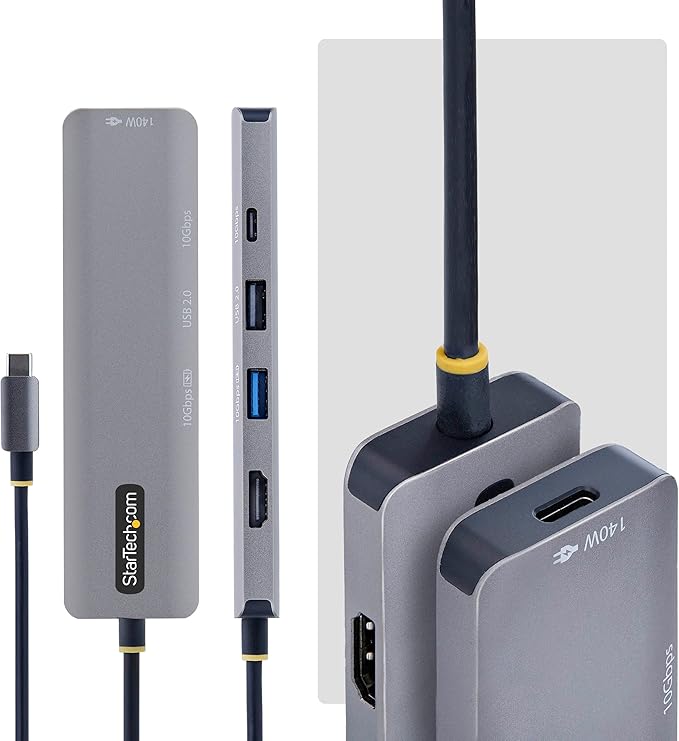 StarTech 5-in-1 USB C Hub USB-C to HDMI Multiport Adapter with 140W Power Delivery Charging 4K 60Hz HDMI 10Gbps Hub Mini Dock for MacBook Dell Thinkpad HP
