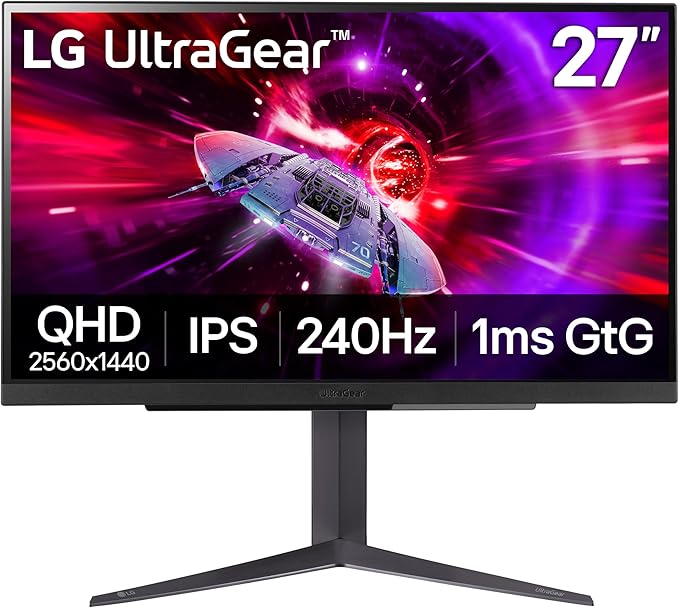 LG 27GR83Q-B 27-inch Ultragear QHD (2560x1440) IPS Gaming Monitor 240Hz 1ms DisplayHDR 400 G-Sync AMD FreeSync Premium HDMI 2.1 DisplayPort 4-Pole HP Out DTS GP:X Tilt/Height/Pivot Stand Black