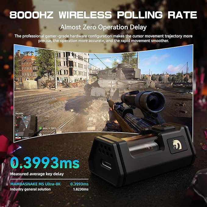 MAMBASNAKE M5 Ultra Carbon Fiber 8KHz Wireless Gaming MousePAW3950MAX Sensor 42K DPI39g Superlight Tri-Mode 2.4GHz/BT/Wired Computer MiceWeb Driver Supportfor Win/Mac/FPS/MOBA/Esports-Red (B)