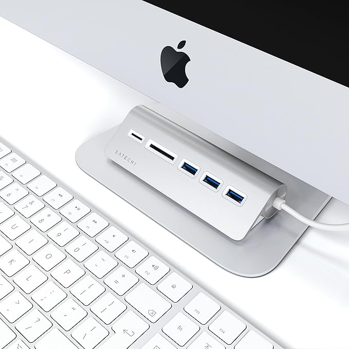 Satechi USB C Hub for Desktop USB C Hub with 3 USB-A 3.0 Data Ports Micro/SD Card Readers USBC Hub for MacBook Air/Pro M5/M4 Dell HP Surface Lenovo - Silver