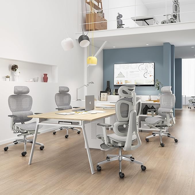 PatioMage Ergonomic Office Chair Big and Tall Desk Chair with Adjustable Lumbar Support &amp Seat Depth High Back Computer Chair Swivel Mesh Chairs with Wheels for Home Office White
