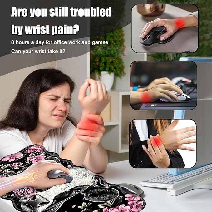 Desk Mat Mouse Pad with Wrist Rest 4-in-1 Large Mouse Pads for Desk Ergonomic Mouse Pad and Keyboard Wrist Rest Gaming Keyboard Mat for OfficeCute Cow Floral
