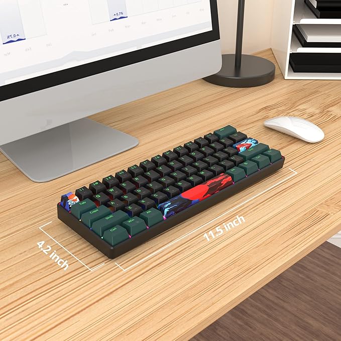 60 Percent Gaming Keyboard Mechanical with Linear Red Switch 60% Wired Ultra-Compact Mini Keyboard Rainbow with PBT Keycaps for Ps4/Ps5/Xbox(61 Green)