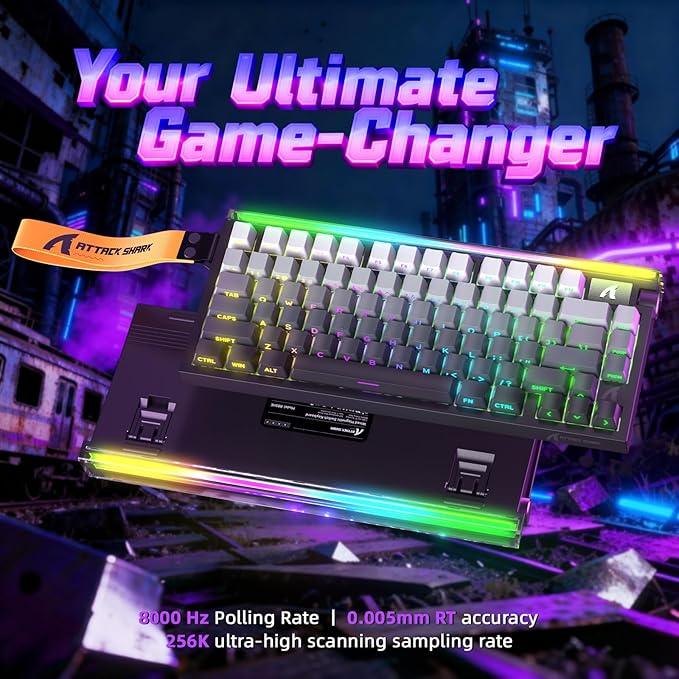 ATTACK SHARK R85 HE 75% Magnetic Wired Gaming Keyboard8KHz Polling Rate Rapid Trigger0.005mm RT Precision256K Scan RateCustom Hot-SwappableWeb Driver PC Keyboard for Gamer/Win/MacBlack Gradient