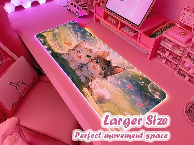 JMIYAV Pink RGB Gaming Mouse Pad 31.5x12 Inch PC XL Large Extended Glowing Led Light Up Desk Pad Non-Slip Rubber Base Computer Cute Mousepad Mat Desk Accessories Gaming Setup 27-911
