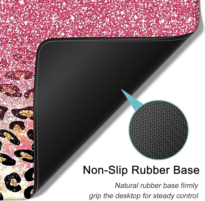 Large Mouse Pad Extended Gaming Mouse Pad 31.5x11.8 Ergonomic Memory Foam Keyboard Wrist Rest Support for Home Laptop Big Office Desk Pad with Non-Slip BasePink Faux Glitter Leopard Desk Mat